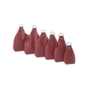 Zestaw miękkich ciężarków rehabilitacyjnych 0,5–4 kg z uchwytem do zawieszania.