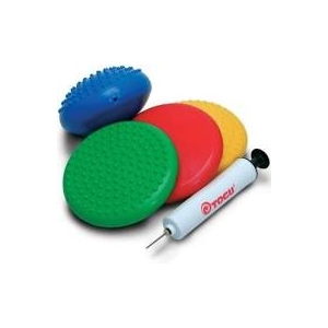 Zestaw czterech dysków korekcyjnych Senso Mini w różnych kolorach z wypustkami.