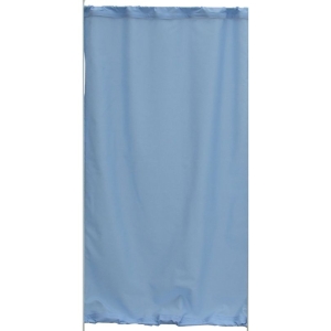 Niebieski ekran do parawanu medycznego, mocowany na stelażu.