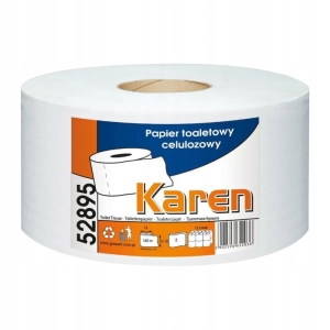 Papier toaletowy Karen Mini Jumbo, dwuwarstwowy, rolka do dozowników o długości 147 m.