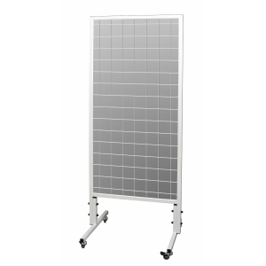 Lustro korekcyjne LT-M z metalową ramą na stabilnej podstawie z kółkami, z siatką do kontroli postawy.