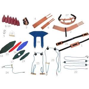 Zestaw osprzętu do UGUL w wersji MINIMUM, obejmujący podwieszki, linki, pasy i akcesoria do ćwiczeń w kabinie UGUL.