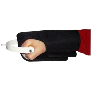 Rękawica do rotora stabilizująca dłoń podczas ćwiczeń, mocowana paskiem i uchwytem.