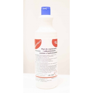 Preparat Krystalit 1 L do czyszczenia i odkamieniania wanien z hydromasażem, widok butelki.