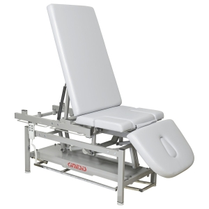 Stół rehabilitacyjny PRO 3 PLUS KINESIS z wysokim oparciem i regulowanym podnóżkiem.