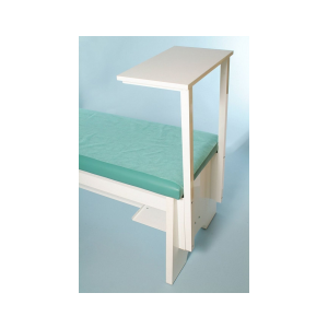 Stolik SL-6 montowany przy leżance, z blatem pomocniczym do zabiegów i badań.