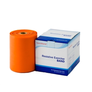 Taśma Sanctband w kolorze pomarańczowym, rolka z opakowaniem, opór lekki.