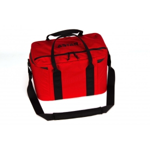 Czerwona torba PRO Astar do transportu aparatu zabiegowego i osprzętu, z paskiem na ramię.