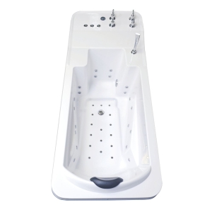 Wnętrze wanny AQUARIUS EA z rozmieszczeniem dysz masażu wodnego i powietrznego.