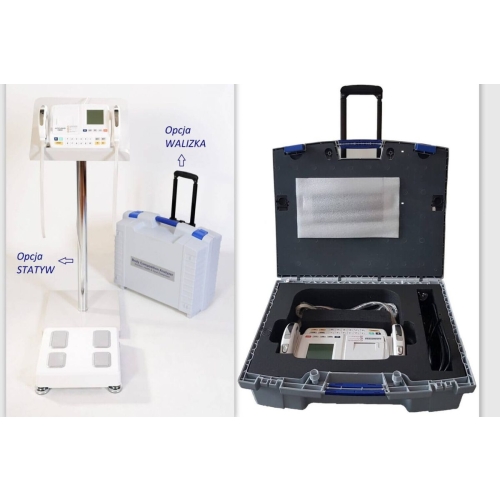Analizator składu ciała ACCUNIQ BC310 bez kolumny z opcjonalnym statywem i walizką.