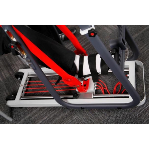 Avior – widok na mechanizm i prowadnice urządzenia podczas ćwiczeń kończyny dolnej.