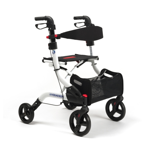 FOUR Light – aluminiowy balkonik czterokołowy z siedziskiem i koszykiem, przeznaczony do wsparcia chodu.