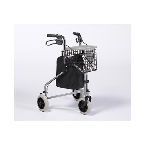 Balkonik trzykołowy 201 Delta z koszykiem i torbą, przeznaczony do wsparcia chodu i ułatwienia codziennej mobilności.