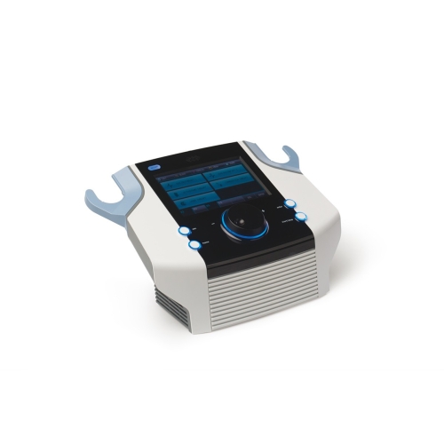 BTL-4710 Premium – aparat do elektroterapii z panelem dotykowym i uchwytami na elektrody.
