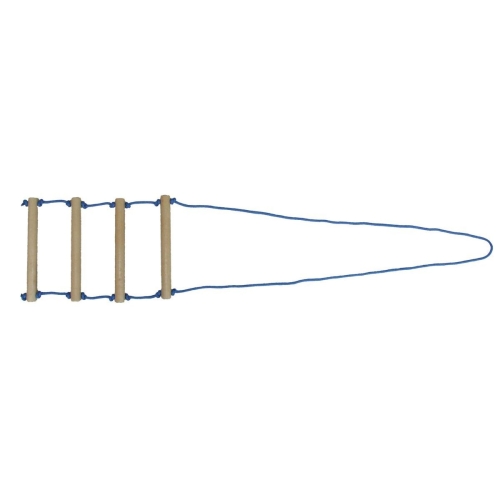Drabinka przyłóżkowa z drewnianymi szczeblami i linką ułatwiającą zmianę pozycji w łóżku.
