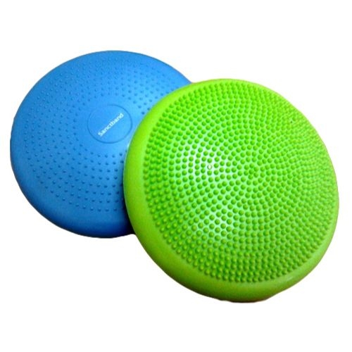 Dyski korekcyjne Sanctband 33 cm w kolorze zielonym i niebieskim, z wypustkami sensorycznymi.