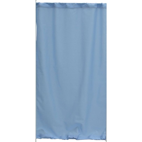 Niebieski ekran do parawanu medycznego, mocowany na stelażu.