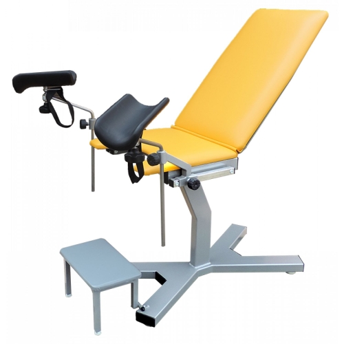 Fotel ginekologiczny PROFI G z regulowanym oparciem, podkolannikami i stabilną konstrukcją zabiegową.