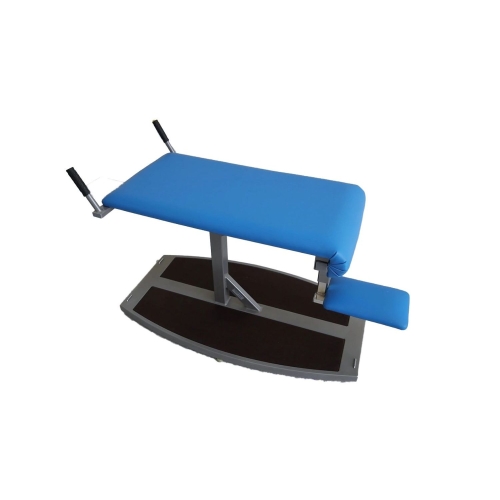 Gymnesis Circle G z niebieską tapicerką, widok z góry na platformę z podparciem.