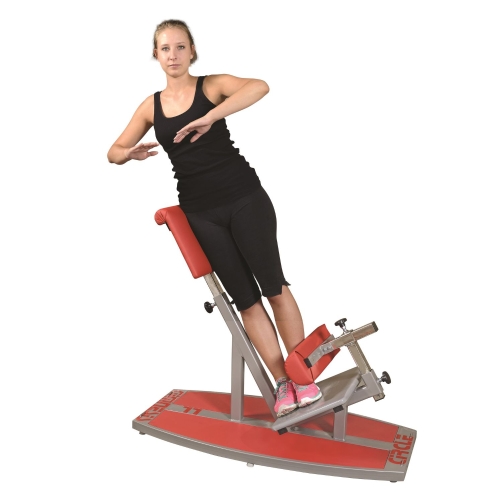 Ćwiczenie boczne na urządzeniu Gymnesis Circle LL z wykorzystaniem czerwonego podparcia.