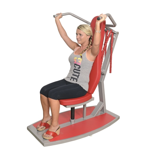 Ćwiczenie wyciskania ramion na urządzeniu Gymnesis Circle ST w pozycji siedzącej.