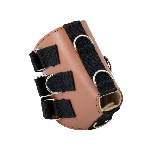 Kamaszek skórzany do wyciągu pokazany z boku, z widocznymi paskami i okrągłymi uchwytami.