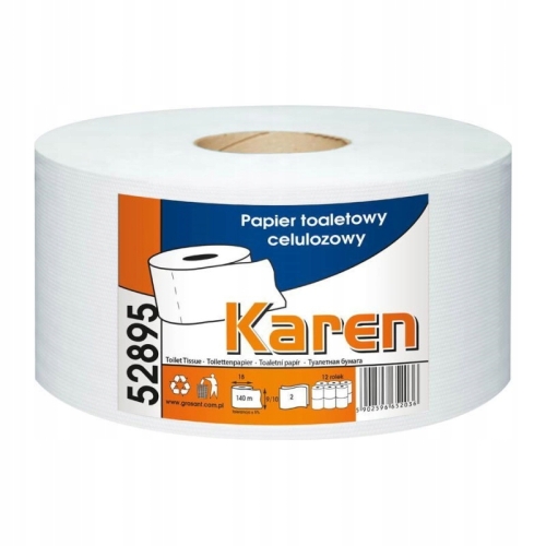 Papier toaletowy Karen F52799 z celulozy, dwuwarstwowy, rolka jumbo do dozowników.