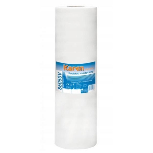 Podkład medyczny Karen Premium, dwuwarstwowy, celulozowy, w rolce do stołów zabiegowych.
