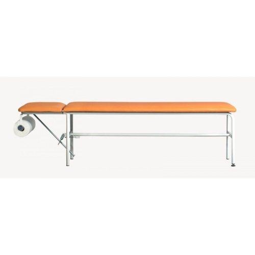 Kozetka lekarska KZ-2, widok boczny z zagłówkiem ustawionym na średnią wysokość.