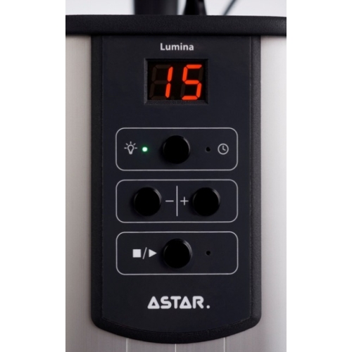 Panel sterowania lampy LUMINA V5.0 z wyświetlaczem i przyciskami regulacyjnymi.
