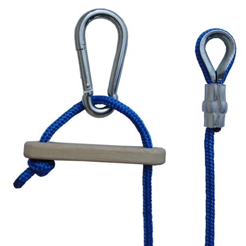 Linka do podwieszeń 120/160 cm z karabińczykiem i drewnianym uchwytem do ćwiczeń w odciążeniu.