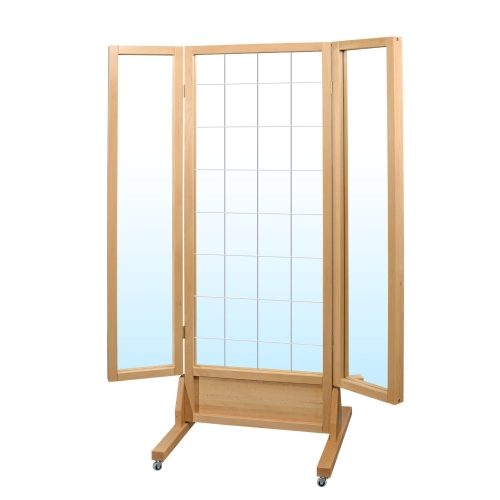 Drewniane lustro korekcyjne LT-3D z bocznymi skrzydłami do obserwacji postawy z różnych perspektyw.