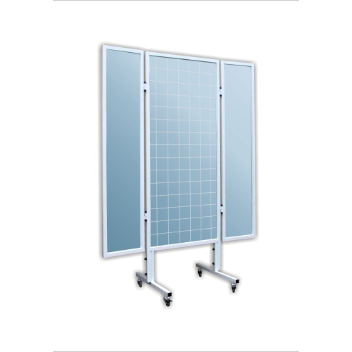 Metalowe lustro korekcyjne LT-3M z bocznymi skrzydłami i siatką kontrolną do oceny postawy.