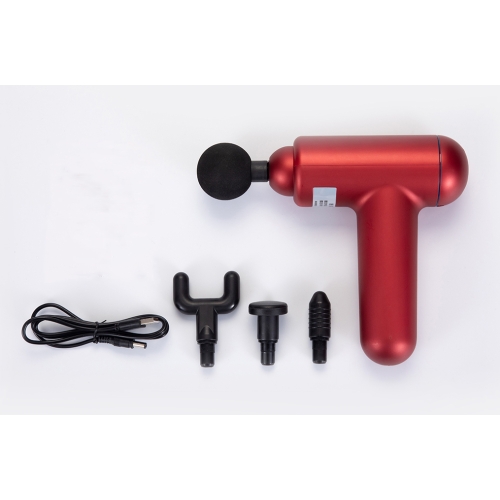 Elektryczny masażer ręczny z zestawem wymiennych końcówek do terapii mięśni.