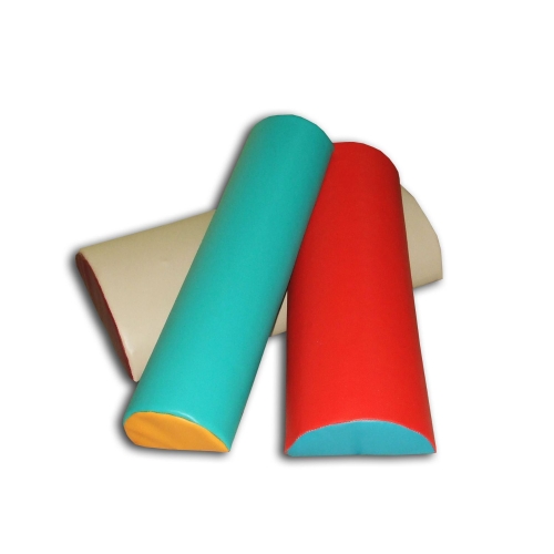 Półwałki rehabilitacyjne w różnych kolorach, przeznaczone do podparcia podczas ćwiczeń.