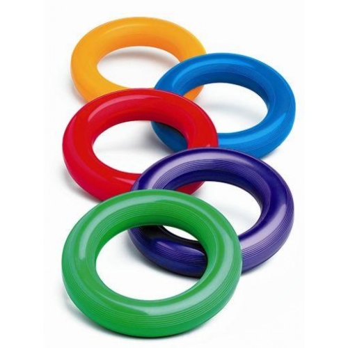 Zestaw gładkich ringo w różnych kolorach, przeznaczonych do ćwiczeń i zabaw ruchowych.
