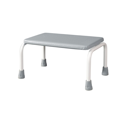 Schodek metalowy pojedynczy w jasnej wersji, z antypoślizgowym szarym stopniem.