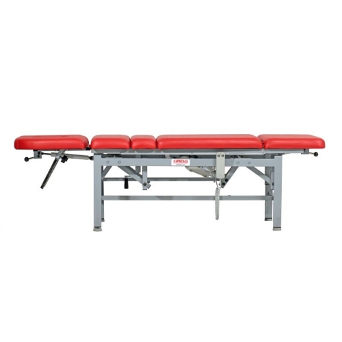 Stół do masażu SM-E7 w pełnej pozycji leżącej, na stalowej konstrukcji.