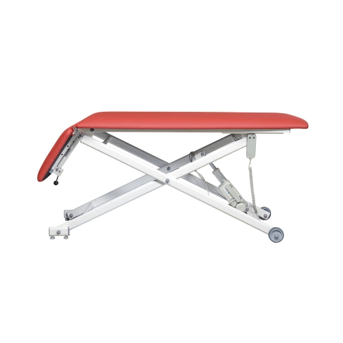 Stół rehabilitacyjny CROSS 2 z uniesionym zagłówkiem i stabilną konstrukcją typu X.