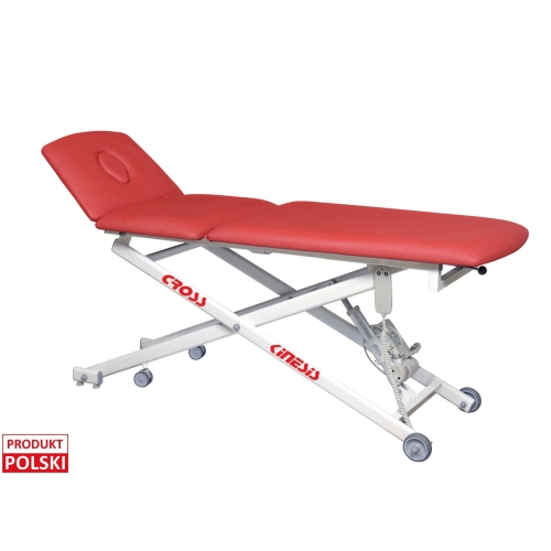 Stół rehabilitacyjny CROSS 3F z regulacją wysokości i podnoszonym zagłówkiem z otworem.