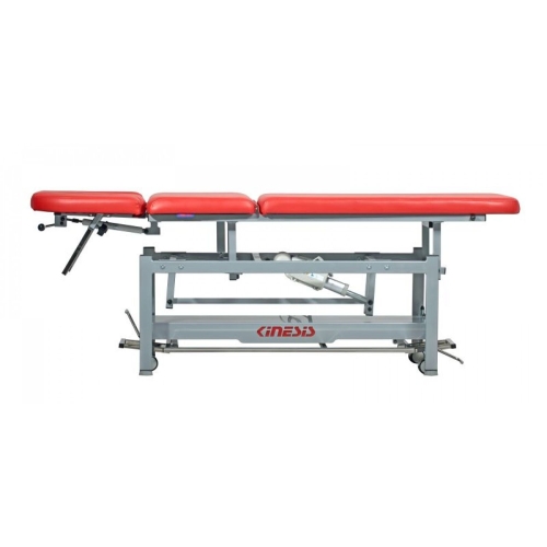 Stół rehabilitacyjny PRO 3 z obniżoną sekcją zagłówka i stabilną stalową konstrukcją.