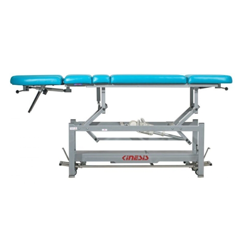 Stół PRO 7 KINESIS w pozycji płaskiej, widok boczny z podnoszoną sekcją głowy.