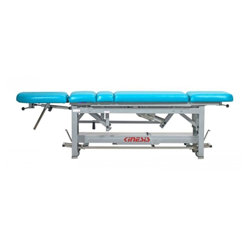 Stół rehabilitacyjny PRO 7 widok boczny, wielosegmentowe leże ustawione w różnych pozycjach.