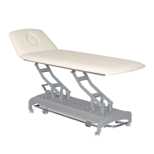 PROFI 2 PLUS KINESIS w wersji kremowej, z podnoszoną sekcją głowy i stabilną ramą.