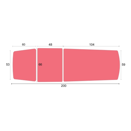 Wymiary i długości segmentów leża stołu rehabilitacyjnego PROFI 3 Plus.
