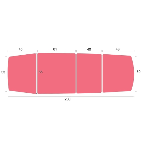 Wymiary segmentów stołu rehabilitacyjnego PROFI 4 Plus przedstawione w formie schematu.