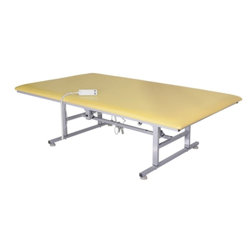 Stół rehabilitacyjny SR-EB z żółtą tapicerką, szeroka leżanka, elektryczna regulacja wysokości.