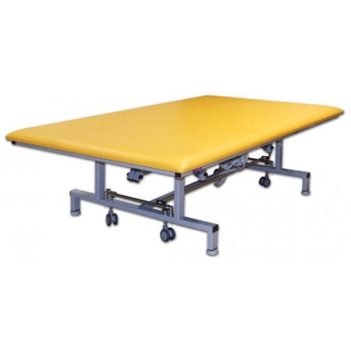 Stół rehabilitacyjny SR-RB z żółtą tapicerką, szeroka leżanka, stabilna metalowa konstrukcja.