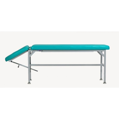 Stół rehabilitacyjny SR-S1, regulacja zagłówka w dół, stabilna rama stalowa, widok z boku.
