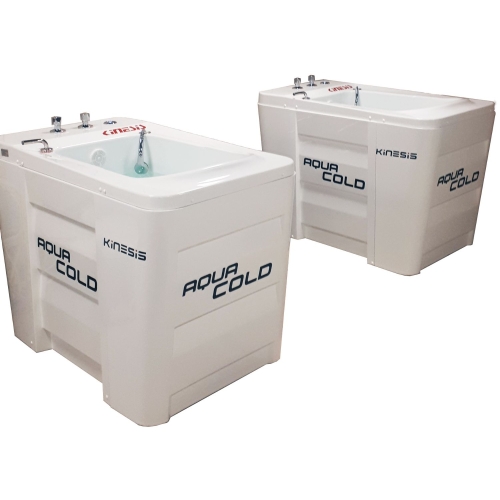 Dwa urządzenia Aqua Cold ustawione obok siebie, prezentacja systemu w wersji podwójnej.